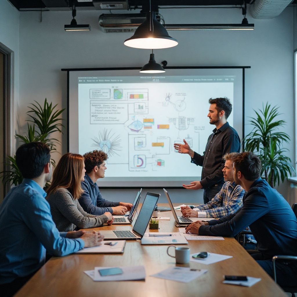 Tech Solutions technicians in a team meeting